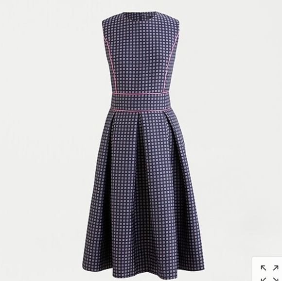 J Crew Pleated Jacquard Dress Pockets Navy 4